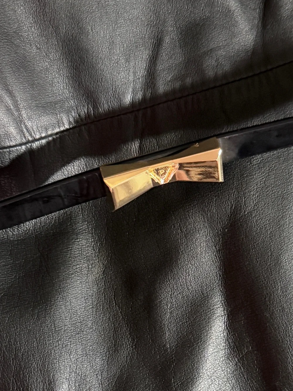 Ted Baker Bow Black Patent Skinny Belt with Gold Bow Buckle